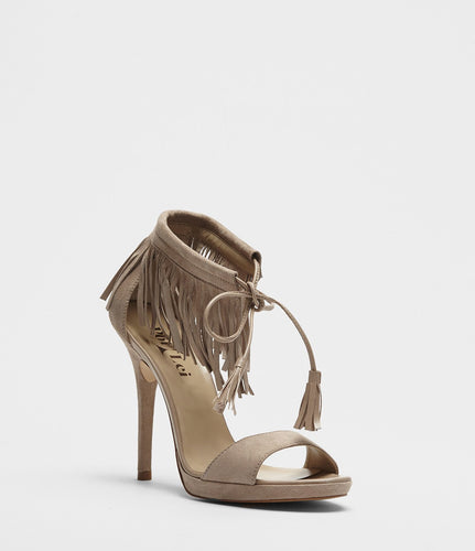 taupe Fransen Sandalette