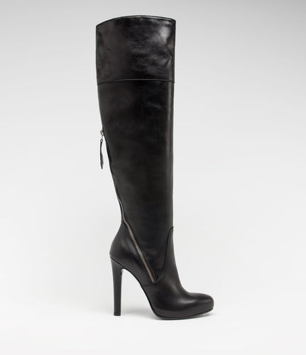 highheel overknee reißverschluss leder schwarz