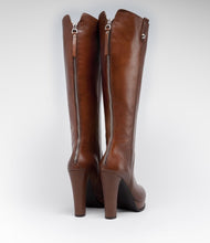 langschaft stiefel reißverschluss plateau highheel braun