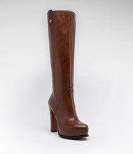langschaft stiefel reißverschluss plateau highheel braun