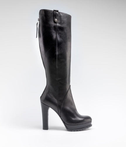 langschaft stiefel reißverschluss plateau highheel schwarz