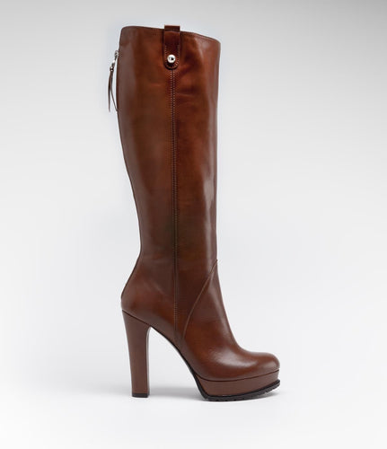 langschaft stiefel reißverschluss plateau highheel braun