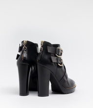 leder biker boot stiefelette cut out schwarz