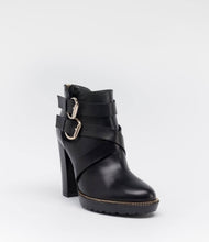 leder biker boot stiefelette cut out schwarz