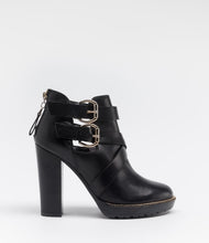 leder biker boot stiefelette cut out schwarz