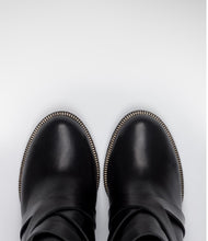 leder biker boot stiefelette cut out schwarz