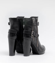 leder biker boots stiefelette reißverschluss schnalle schwarz