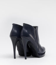 leder high heels ankle boots stiefelette plateau blau