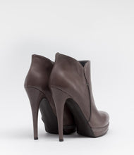 leder high heels ankle boots stiefelette plateau taupe