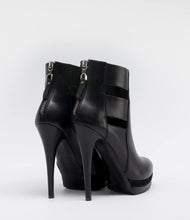 leder high heels stiefelette plateau schwarz