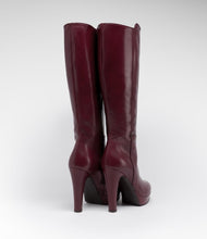 leder highheels langschaftstiefel plateau bordeaux