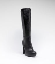 leder highheels langschaftstiefel plateau schwarz