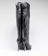 leder highheels overknee langschaftstiefel plateau schwarz