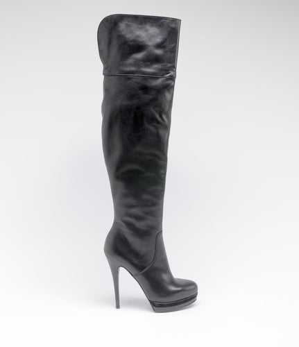 leder highheels overknee langschaftstiefel plateau schwarz
