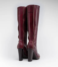 leder langschaft stiefel reißverschluss optik bordeaux