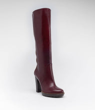 leder langschaft stiefel reißverschluss optik bordeaux