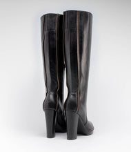 leder langschaft stiefel reißverschluss optik schwarz