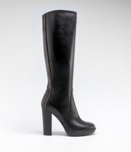 leder langschaft stiefel reißverschluss optik schwarz