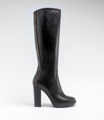 leder langschaft stiefel reißverschluss optik schwarz