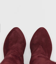 overkneestiefel velours bordeaux top