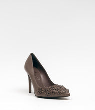 schuhe damen absatz blumen applikation taupe