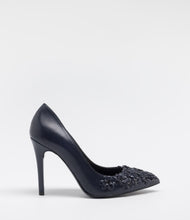 spitze leder pumps blumen muster bggrey felicia blau
