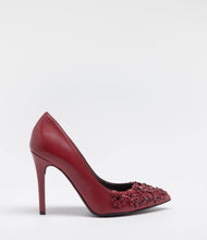 spitze leder pumps blumen muster rot