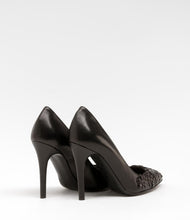 spitze leder pumps blumenmuster schwarz