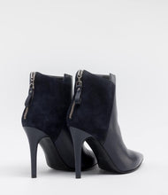 spitze leder wildleder high heels stiefelette blau