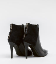 spitze leder wildleder high heels stiefelette schwarz